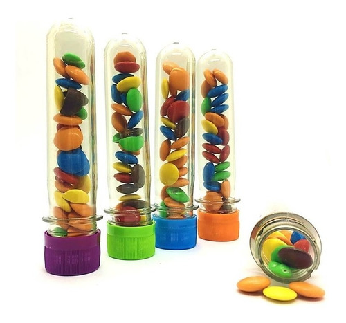 25 Tubos Golosineros 13cm Tapa Color Souvenir Cumples Candy