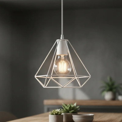 Candil Colgante de Rejilla Metálica en Color Blanco, Estilo Moderno Industrial Ideal para Sala, Comedor, Cocina, Oficina y Espacios Residenciales | MercadoLibre