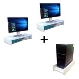 Combo 2 Bases Eleva Monitor + 1 Soporte Base Cpu Melamina