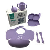 Set Papubaby Elefante - Babero, Plato, Cubiertos Y Vaso 5 Pz Color Lila Elefante 5 Piezas