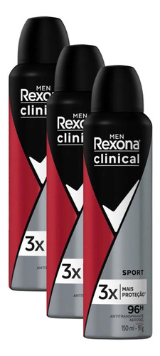 Kit 3 Desodorante Rexona Clinical Proteção Sport 150ml