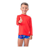 Kit De Sunga Boxer Infantil Blusa Proteção Solar Uv50+ Verme