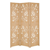 3 Biombo Floral Folha Ripado Divisor Ambiente Madeira Mdf M1