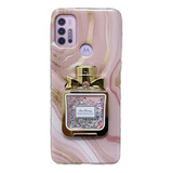 Funda Marmol Rosa Dorado Soporte Perfume Para Moto G30 G20