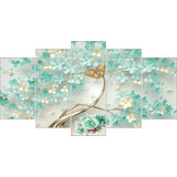 Placas Quadros Decorativos Mosaico Borboleta E Flores Azuis