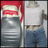 Duo Falda Plateada Brill+ Crop Top Encaje Detalle Forever 21