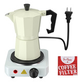 Cafetera Mocha Aluminio Pot Parrilla Eléctrica 5 Niveles Kit