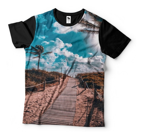 Camisa Camiseta Estampada Paisagem Top Coqueiros Moda