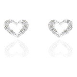 Broqueles Silueta Corazón Con Zirconias. Plata Ley .925