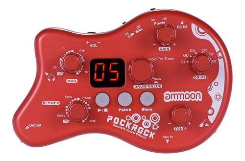 Pedal De Efectos Ammoon Pockrock Portátil P/ Guitarra Rojo