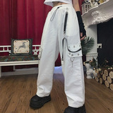 Gótico Harajuku Negro Cargo Mujer Pantalones De Cadena  C