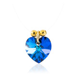 Collar Mujer Corazon Swarovski Azul Oro Gf Invisible Nylon