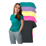 Kit 5 Blusas Camiseta Básica Feminina Algodão Escolha Cores