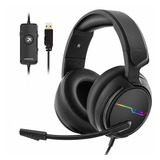 Jeecoo Usb Pro Gaming Headset Para Pc- Auriculares Color Black Color De La Luz Rgb