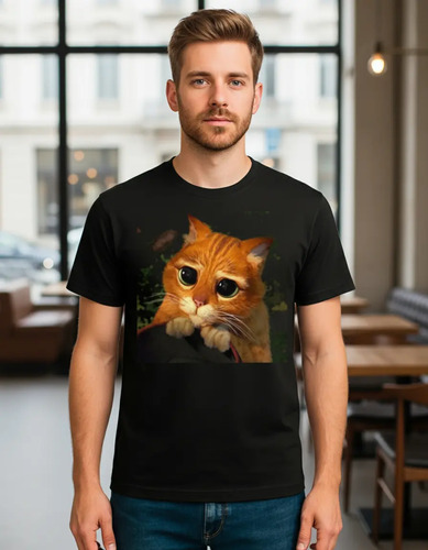 Playera El Gato Con Botas Negra Tallas Para Toda La Familia