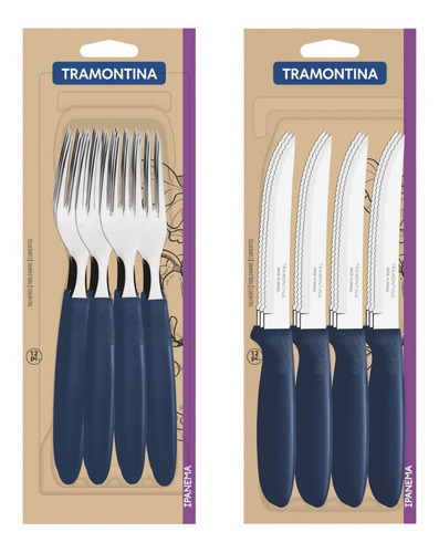 Set Cubiertos X24 Cuchillo Tenedor Tramontina Ipanema Azul 