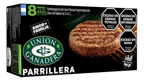 8 Hamburguesas Unión Ganadera Parrillera X 120g