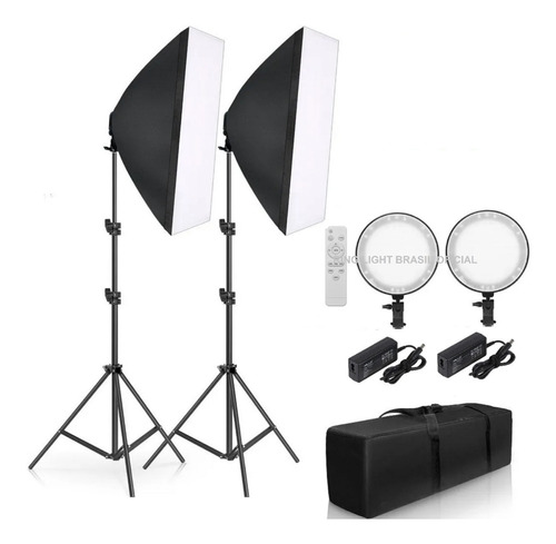 Softbox Kit 2x 50x70 Cm Led Controle Com Dimmer Bicolor + Nf