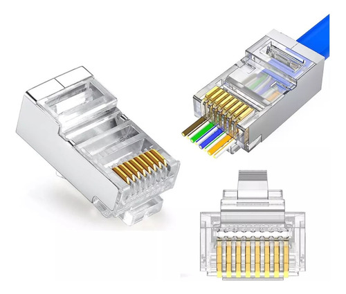 50 Conector Cat6 Ez Rj45 Metálico Blindado Terminal Red /uss