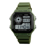 Reloj Hombre Skmei 1299 Sumergible Digital Alarma Cronometro Color De La Malla Verde