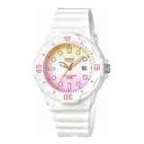 Reloj Casio Mujer Lrw-200h-4e2 Color De La Malla Blanco Color Del Bisel Blanco Color Del Fondo Rosa Y Amarillo