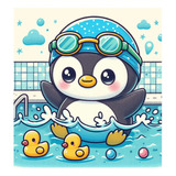 Vinilo 60x60cm Pinguino Natacion Pileta Swimming M1