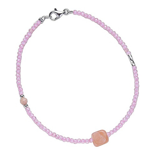 Pulseira Feminina Contas Bolinha Pedra Zircônia Sunstone