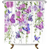 Cortinas De Baño Impermeables Diseño De Mariposas Y Flores