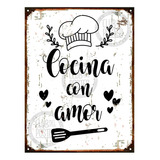 Cartel De Chapa Vintage Cocina Con Amor 20x28cm