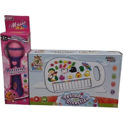 Kit Brinquedos Teclado Animal + Microfone Infantil Musical