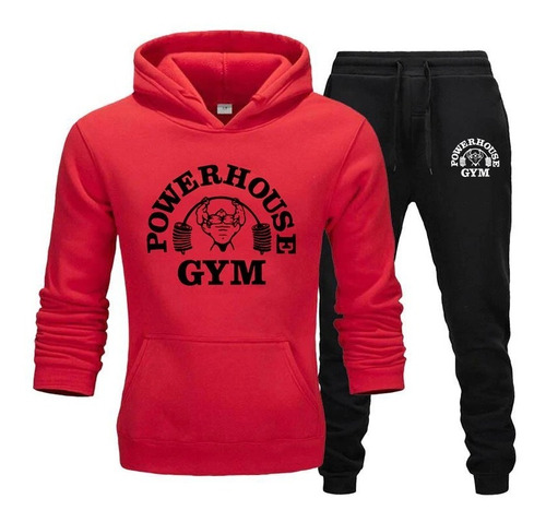 Conjunto Moletom Power House Gym Musculação Academia Canguru