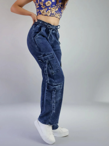 Pantalon Cargo Ajustable Jogger Mezclilla Stretch Bolsillos | Envío gratis