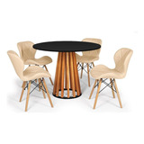 Mesa Jantar Talia Amadeirada Preta 100cm + 4 Cadeiras Slim Cor Nude
