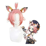 Peluca Corta Rosa Cosplay Diona 32cm - Resistentes Al Calor 