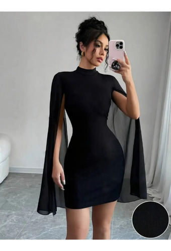 Vestido Corto Mujer Manga Abertura Elegante Casual | Meses sin interés