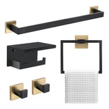 Juego 6 Accesorios Para Baño Acero Inoxidable Negro Dorado