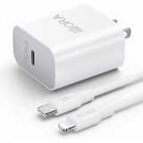 Cargador Tipo C 20w Y Cable Lightning Compatible Con iPhone Color Blanco