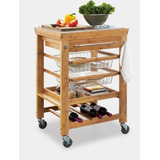 Mesa Carrito Auxiliar Cocina 1 Modulos Bambu Y  Mármol