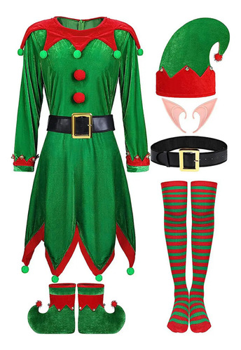 Disfraz De Elfo Navideño Para Adulto, Vestido De Fiesta Navideña Con Sombrero De Copa Y Medias Hasta La Rodilla, Disfraz Navideño Para Mujer @