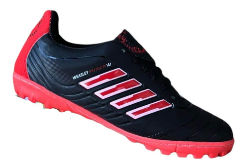 Tenis Futbol Rápido Fut7 Negro Rojo Cosidos  Weasley Resiste