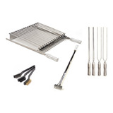 Grelha Churrasco Parrilla 50x40 Inox + Kit Espetos E Brinde