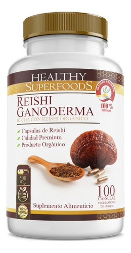 Healthy Superfoods Reishi Ganoderma Puro Premium 100 Capsulas 500mg Sabor Natural