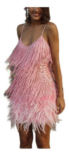 Vestido De Fiesta Lentejuelas Borlas Plumas Sexy Para Mujer