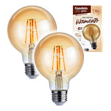 2 Lámparas Led Globo Filamento 6w Luz Cálida Candela 6808