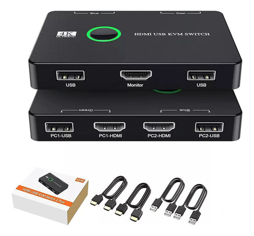 Kvm Switch Usb Puerto Para 2 Computadoras 4k Hdmi 2 Puertos