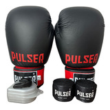 Kit De Muay Thai Boxe Luva 12oz Couro Bandagem Bucal Pulser 