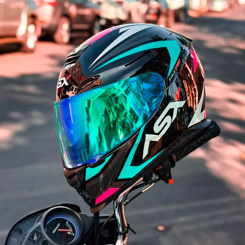 Capacete Axxis Eagle Tecno Rosa / Azul + Viseira Camaleão