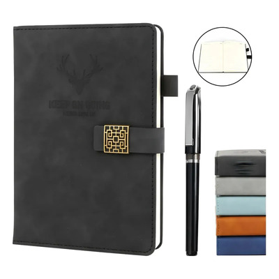 Wiknices Cuaderno Forrado Tapa Dura Para Regalo Escolar, 360 Páginas 180 Hojas De Papel Cubierta De Cuero Pu Que Cambia De Color Combinadas Con Un Bolígrafo Adecuado Para Estudiantes Maestros Negro