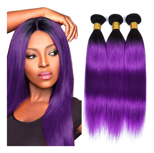 Paquete De 3 Extensiones De Cabello Humano Morado Degradado,