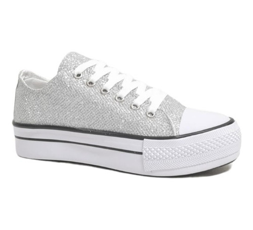 Zapatillas Mujer Plataforma Conver Moda Lona Glitter Liviana